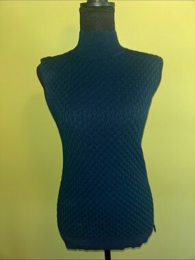 Tahari Sleeveless Textured Knit Mock Neck Top - Teal/Navy